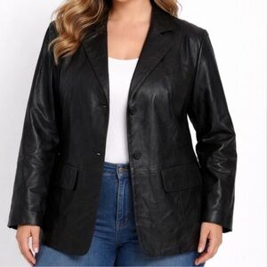 Black Leather Blazer Jacket Women Plus Size 18W Genuine Leather Classic